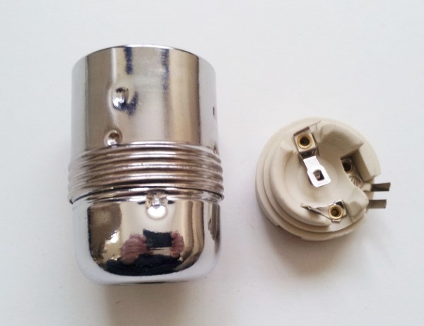 ES E27 Bulb Lamp Holder 3 Part Plain Skirt silver finish