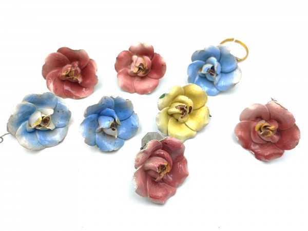 Vintage chandelier ceramic flower drops blue red yellow